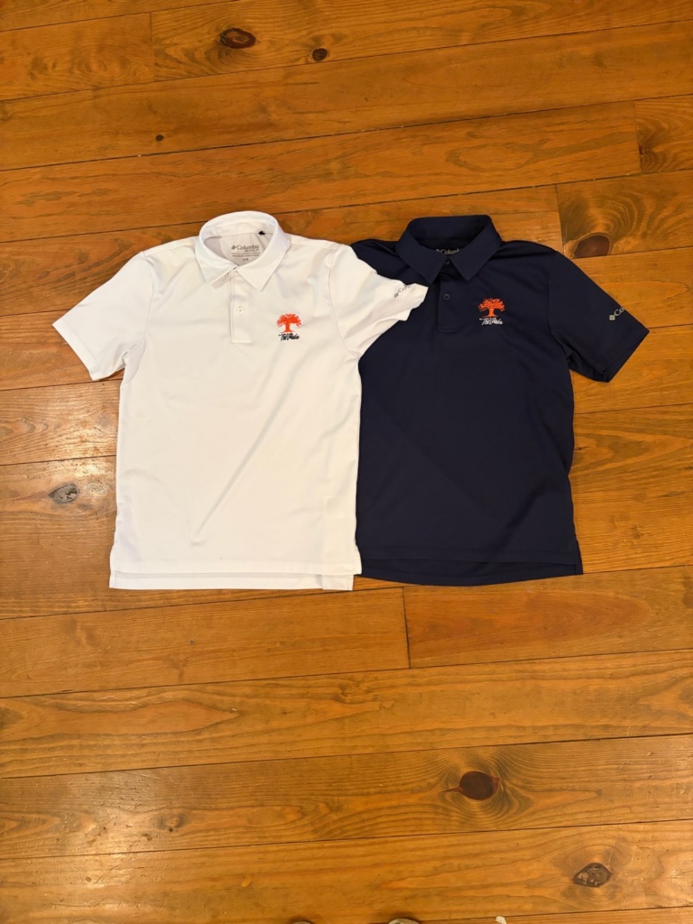 Columbia Kids Polo Set in White & Navy with Orange Tree Embroidery